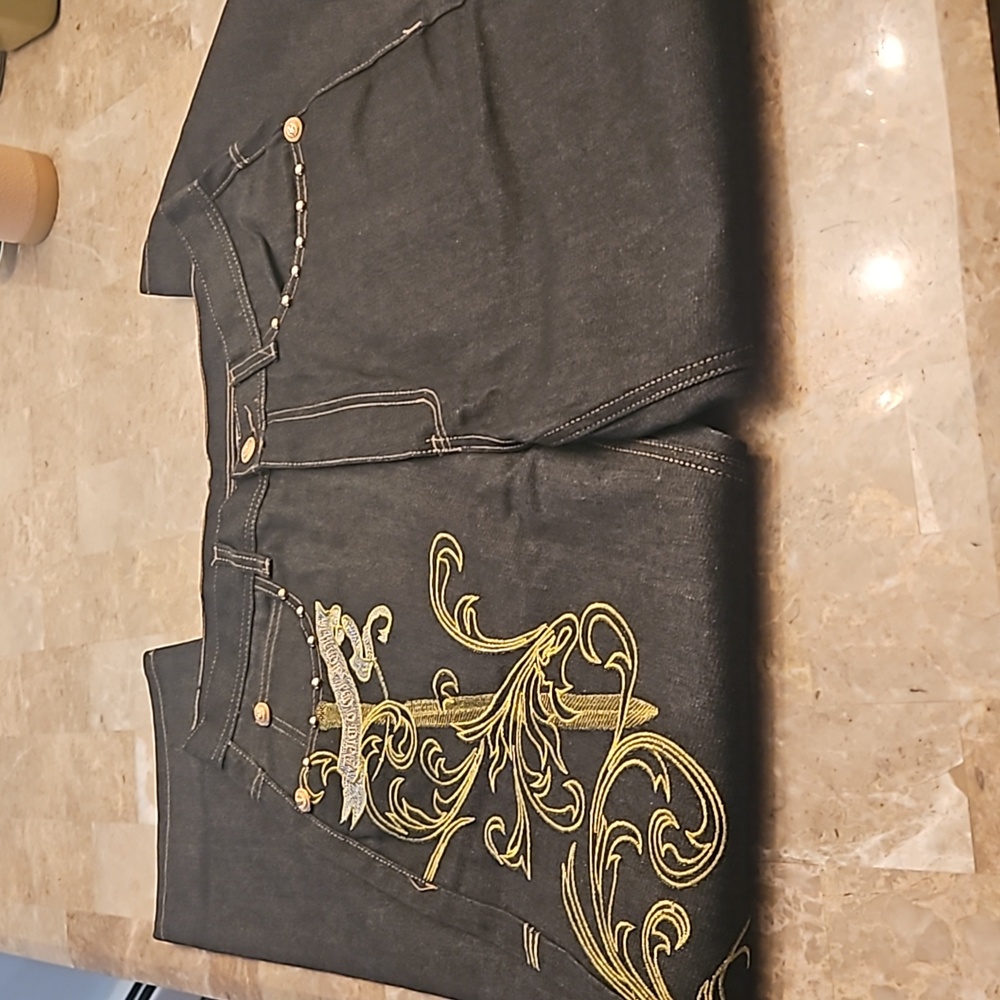 Grey embroidered hip hop pants
